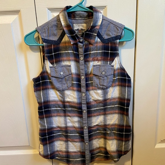 Harley Davidson Button down sleeveless top NWOT - Picture 1 of 3